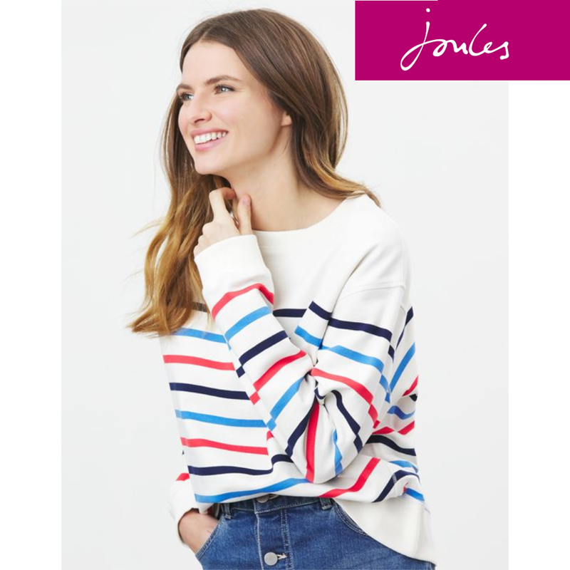Joules Monique Crew Neck Sweatshirt - Cream Multi Stripe-1